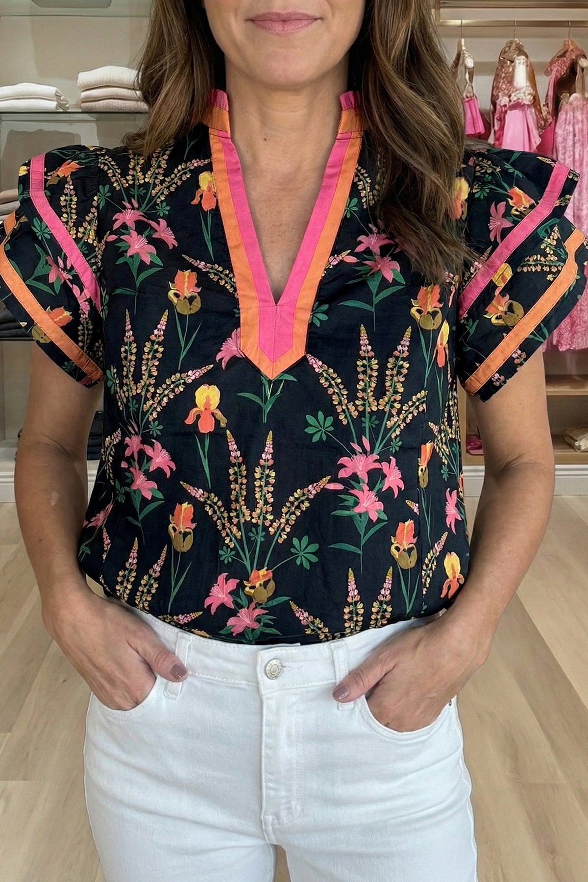 Vibrant Vibes Floral Print Ruffled Sleeve Top