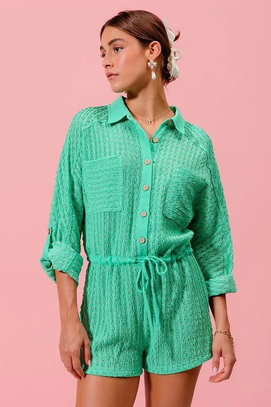 On My Chic Behavior Mint Textured Knit Romper - RMP883MT