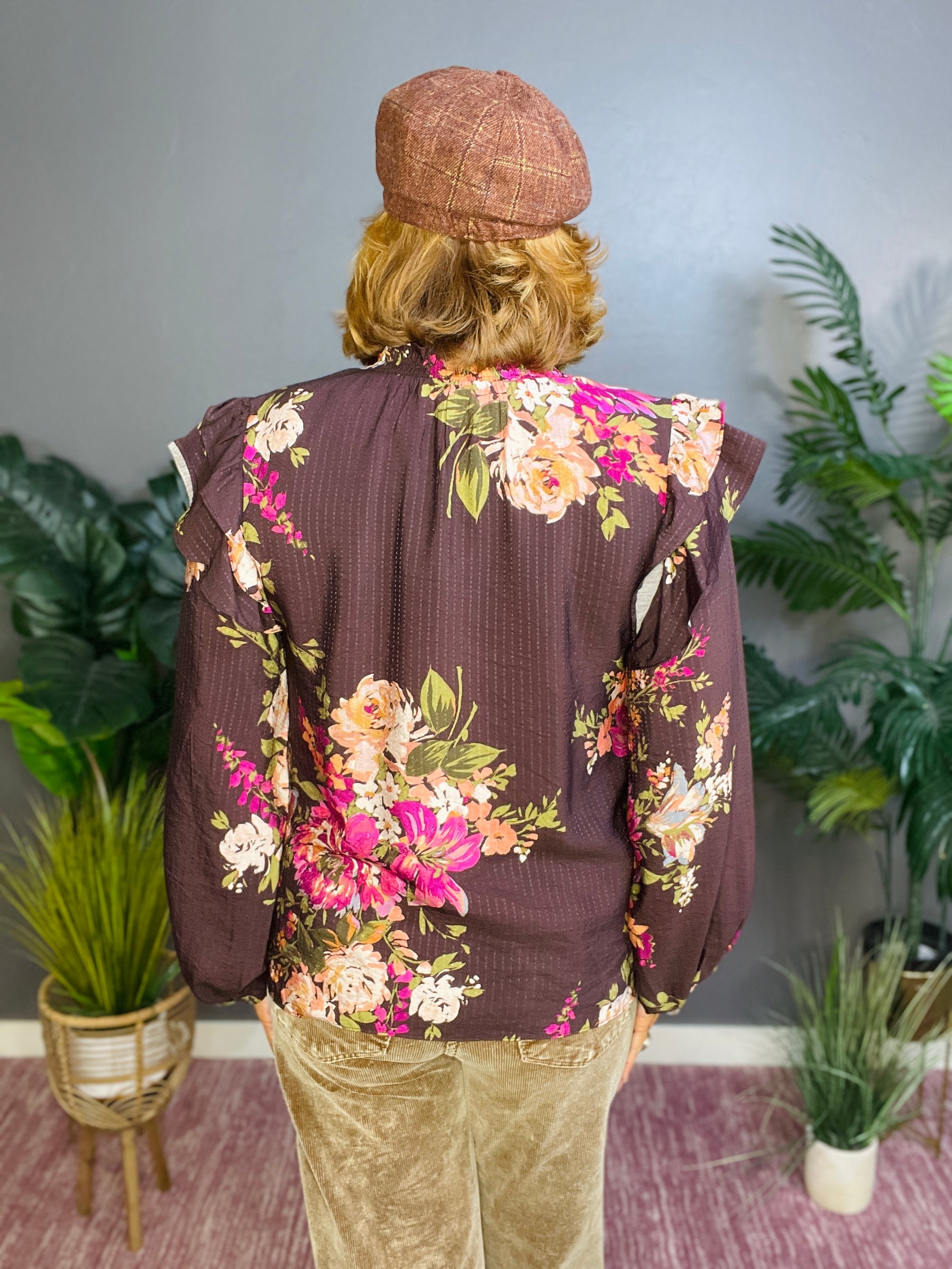 Autumn Floral Brown Mix Top - S018BR