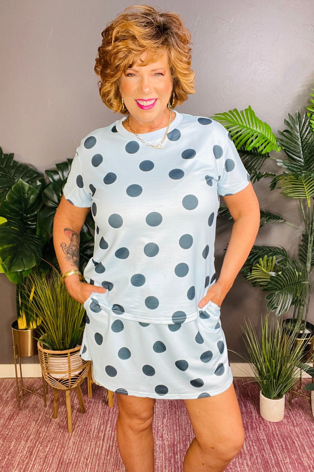 It's Spot On Sky Blue Polka Dot Top And Skort 2pc Set