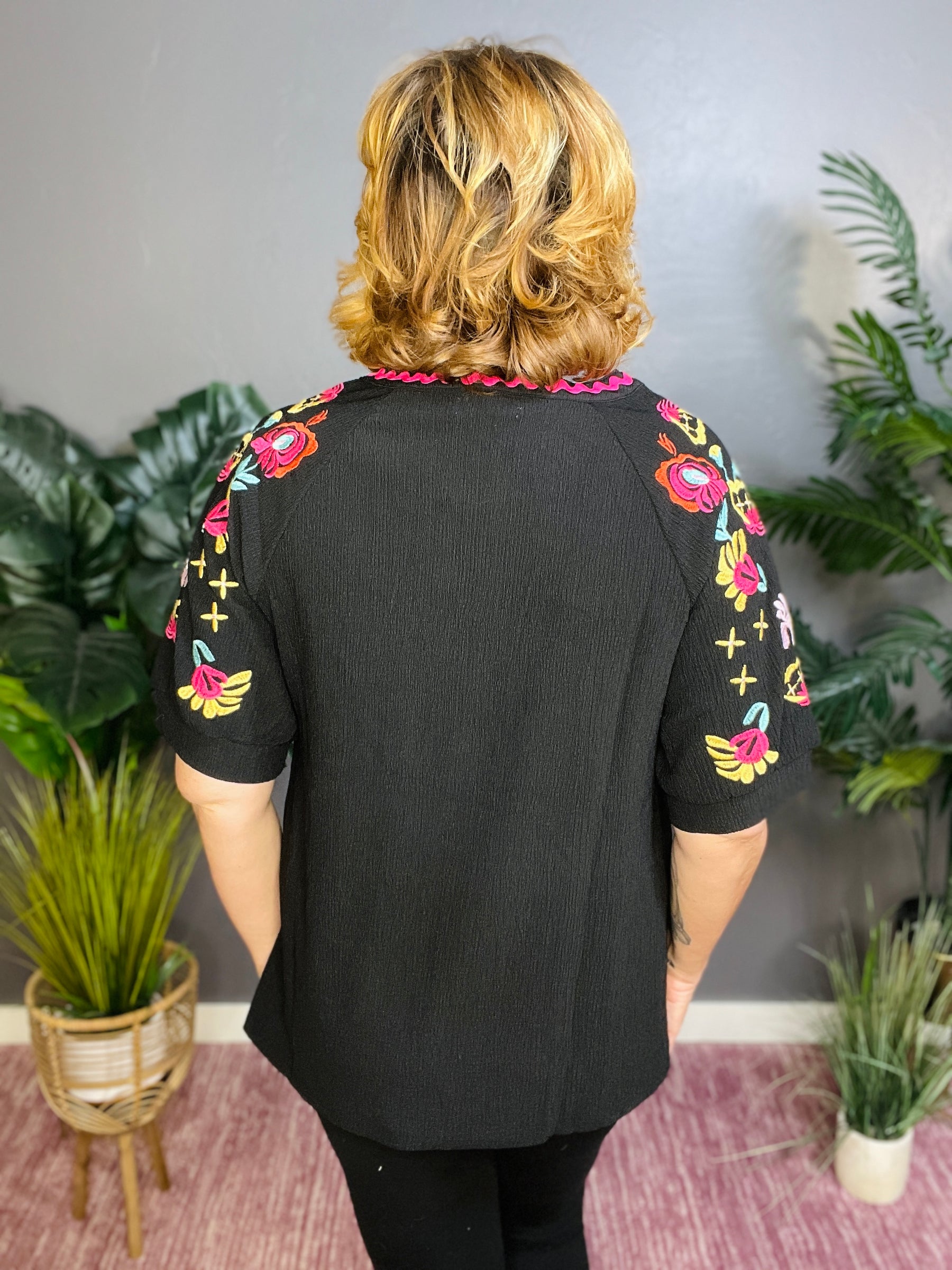 Every Day Charm Embroidered Top - S056BK