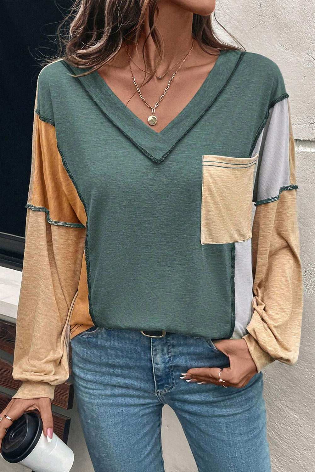 Block Party Clover Colorblock V Neck Top