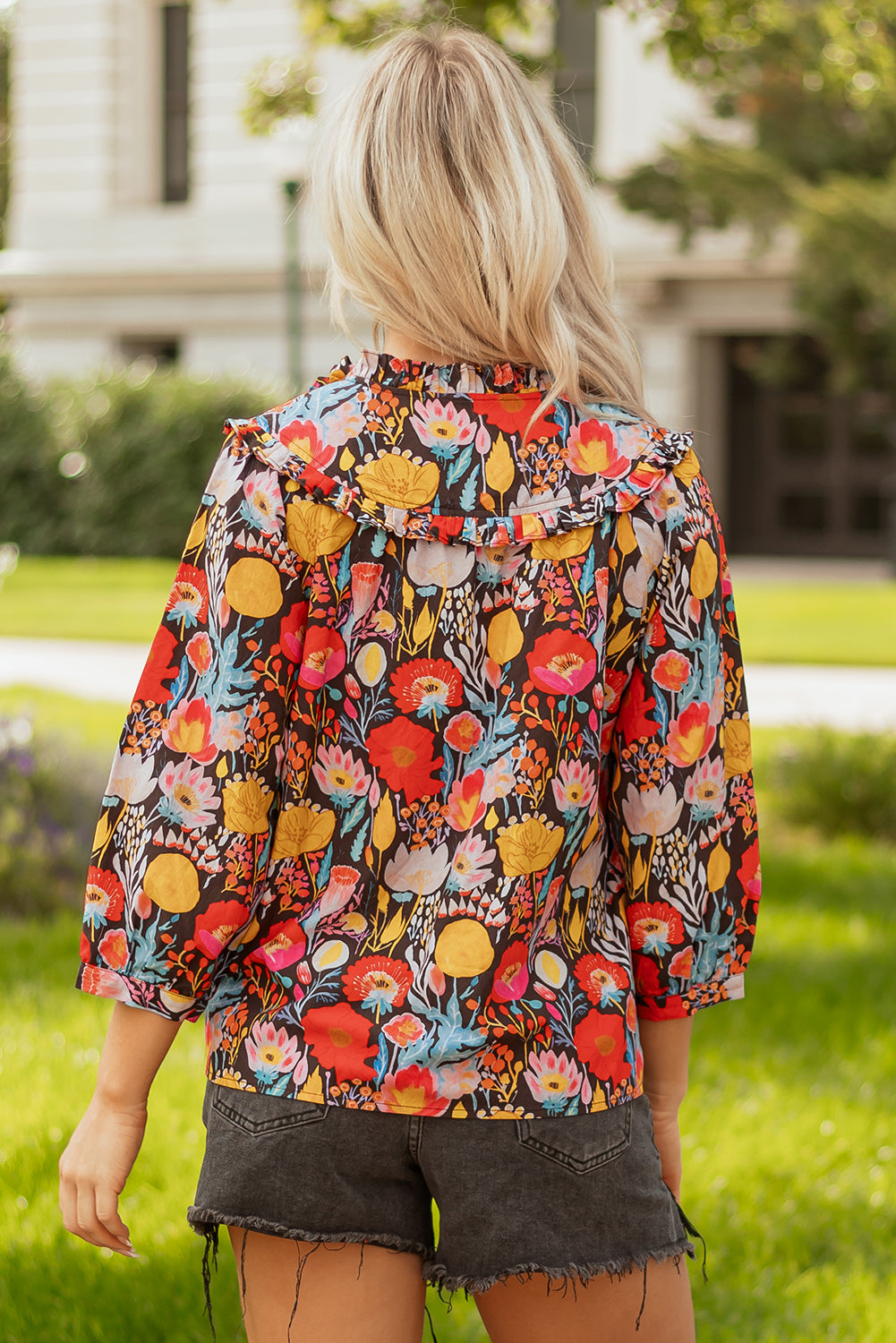 Flirty In Floral 3/4 Puff Sleeve Top