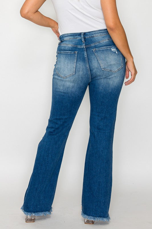 Mia Bytos Raw Hem Distressed High Rise Bootcut Jeans