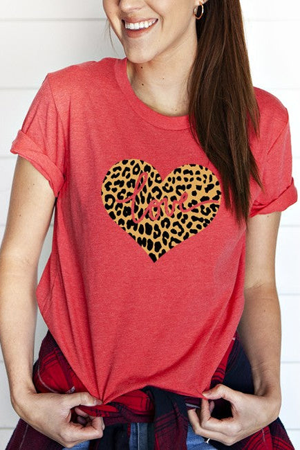 Leopard Love Heart Print T-Shirt For Women - Soft Cotton Blend, Casual Graphic Tee - View #4
