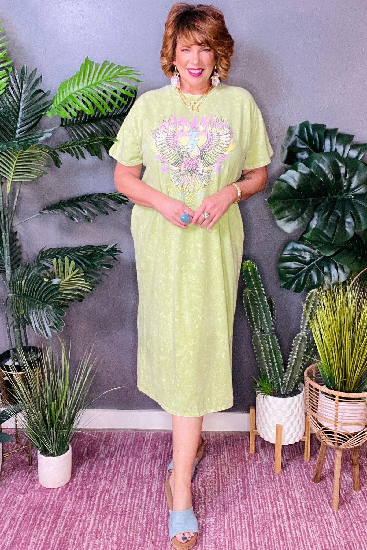 Free Bird Lime Mineral Wash Dress - DR091LM