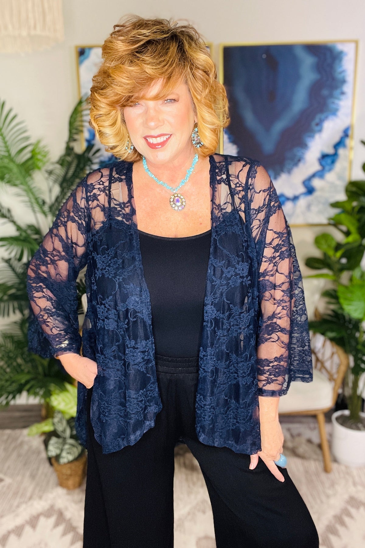 All About The Lace Navy Kimono - OT197NV