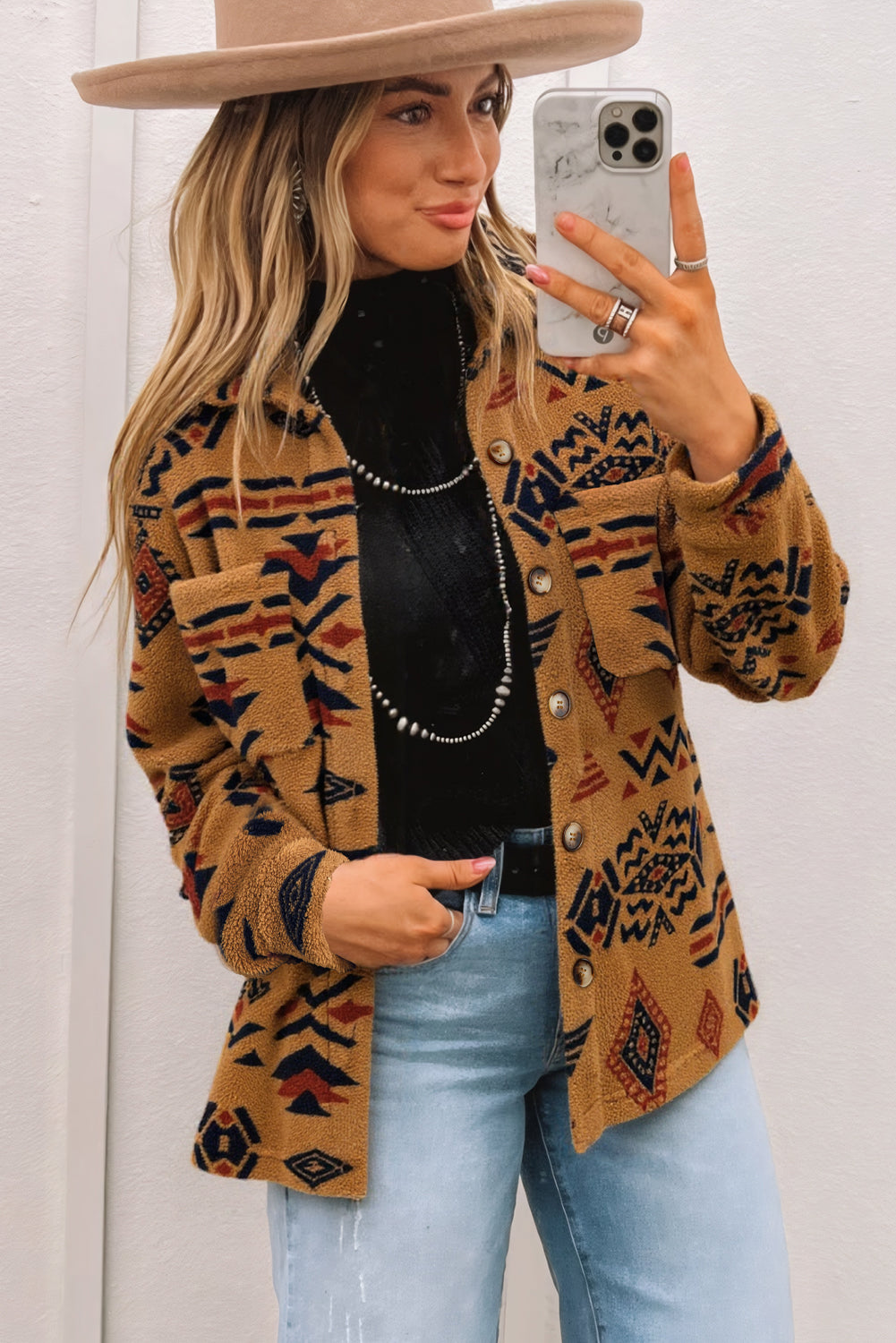 Warm You Up Aztec Pattern Fleece Shacket