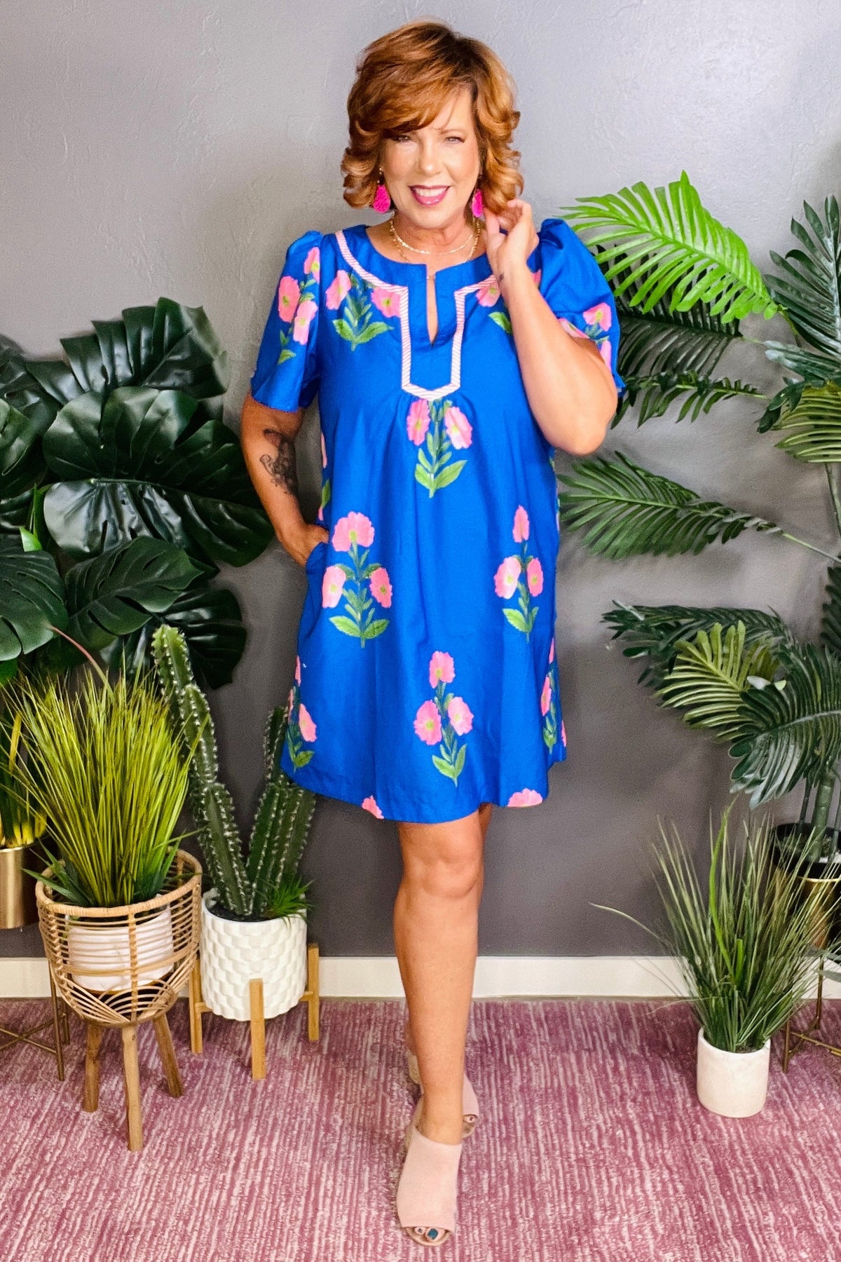 Turn Up The Charm Blue Floral Dress