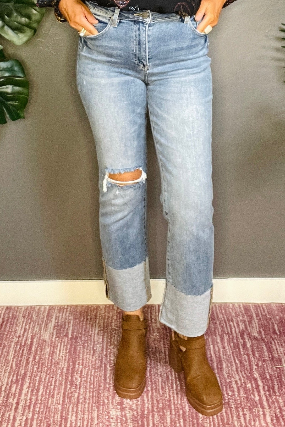 Kinsley Full Size High Rise Ankle Straight Wide Cuffed Jeans