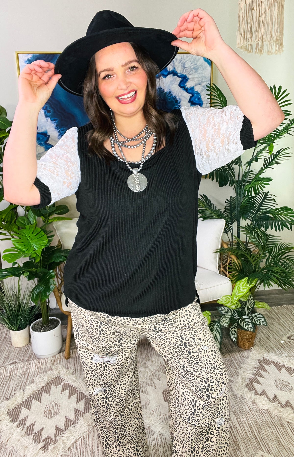 Simply Enchanted Black Lace Top - YF007BK