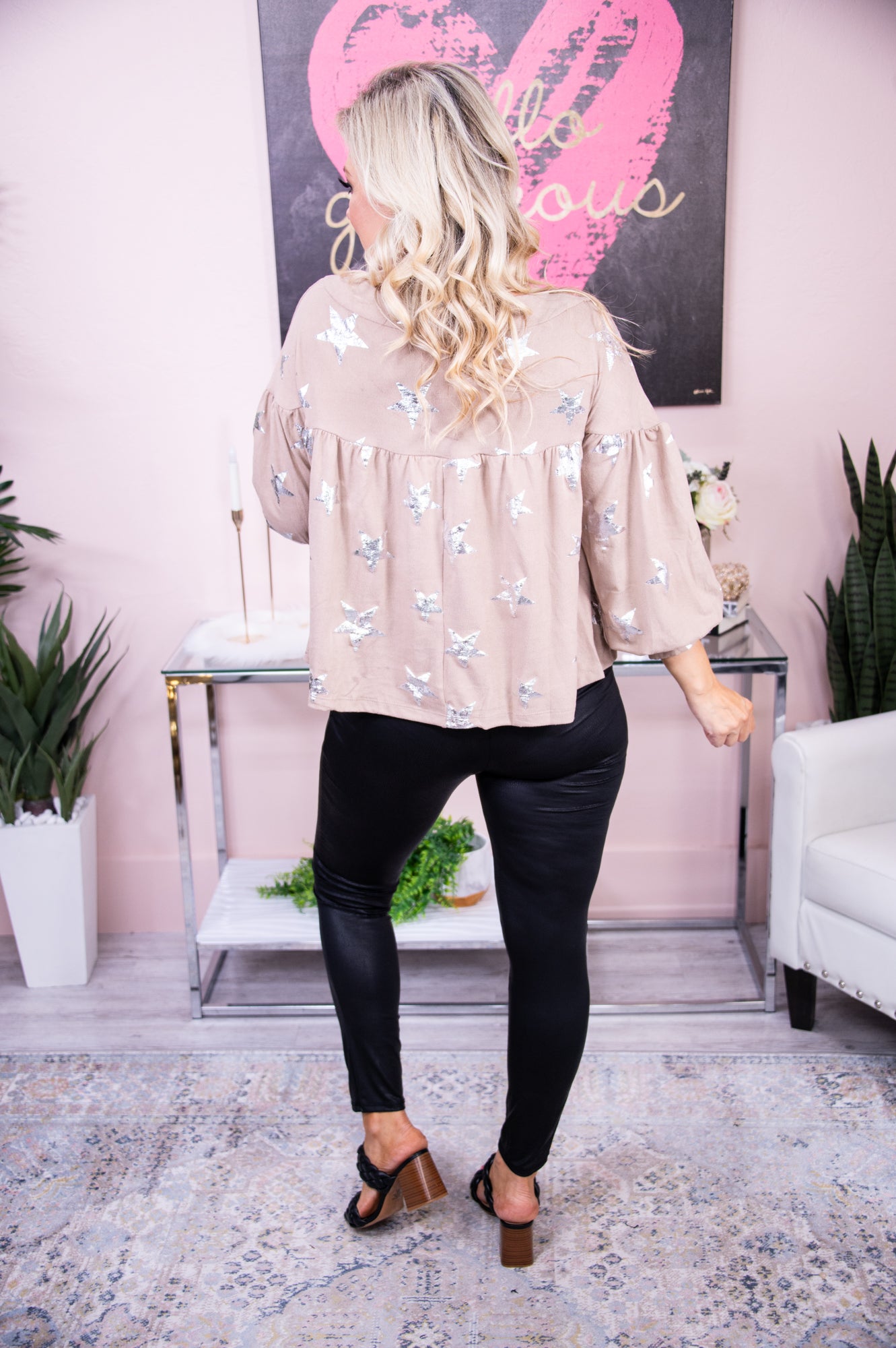 Wishing On Shooting Stars Taupe/Silver Star Top - T7735TA