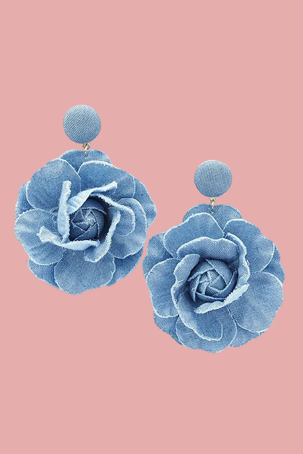 Light Denim Flower Earring - E065LT