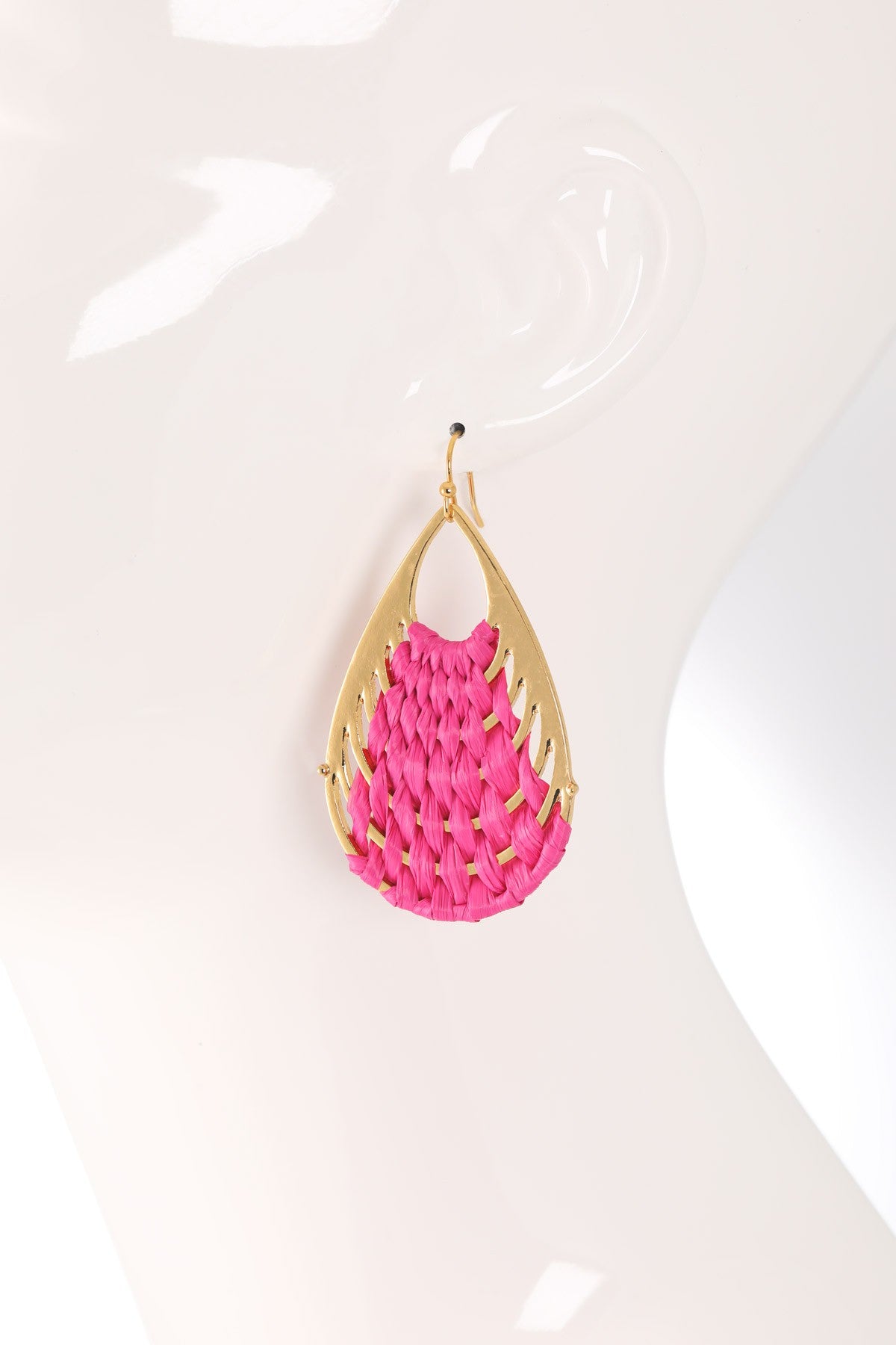 Fuchsia Woven Raffia Teardrop Earrings - E087FU