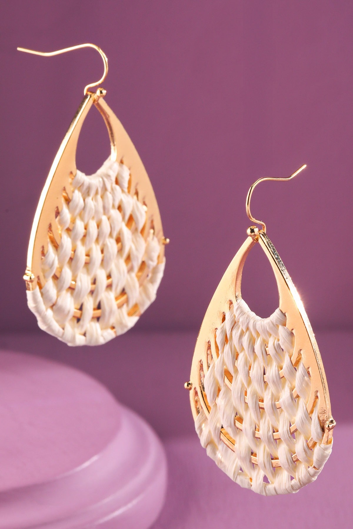 Ivory Woven Raffia Teardrop Earrings - E088IV