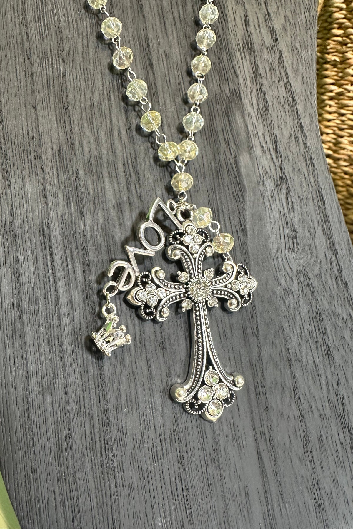 Silver Crystal Cross Charm Necklace - N114CR