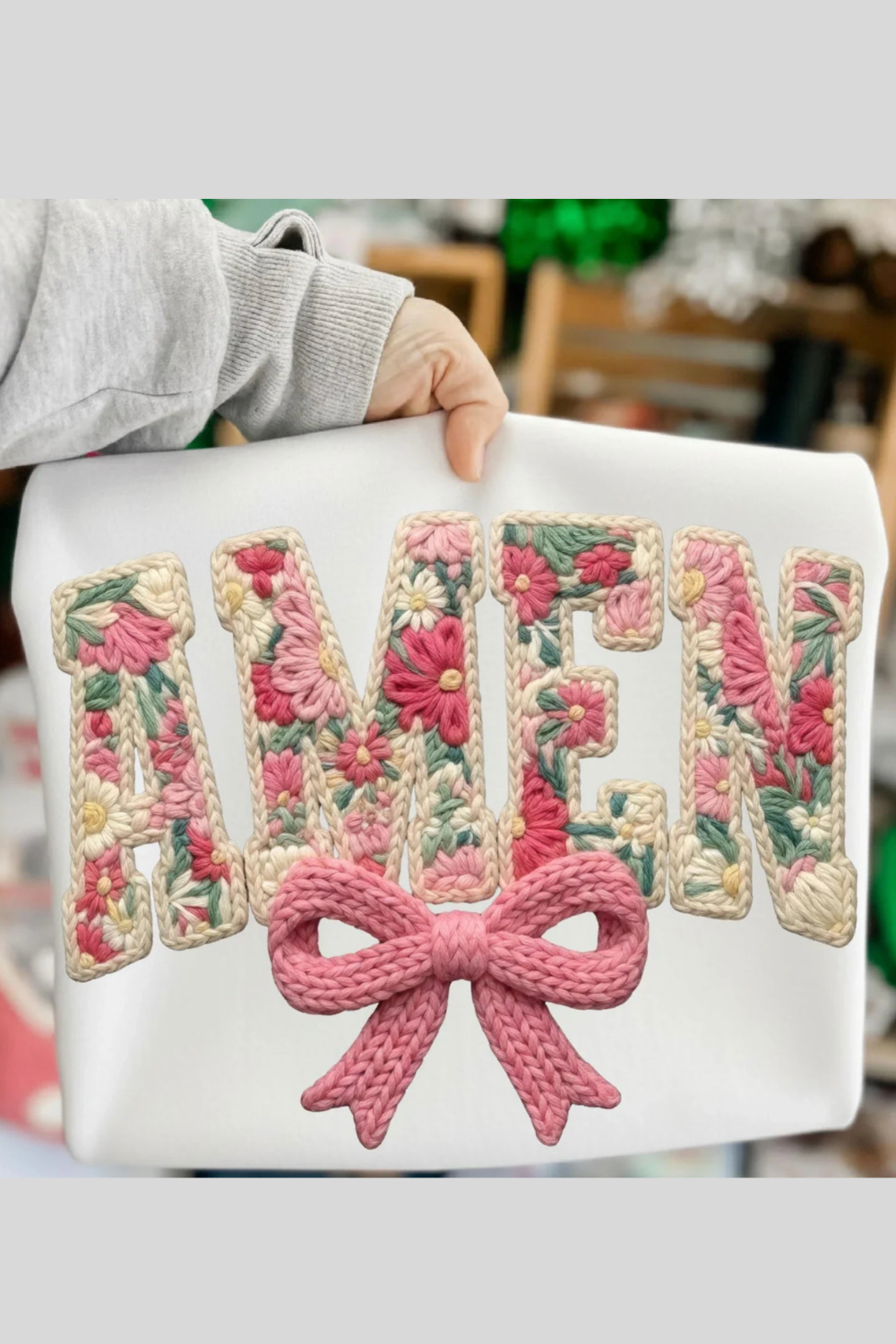Amen in Stitches in White Graphic Tee and Sweatshirt