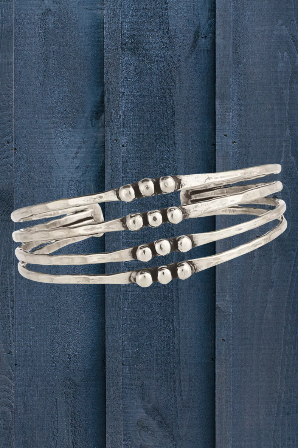 Silver Hammered Dotted Cuff Bracelet - B019SI