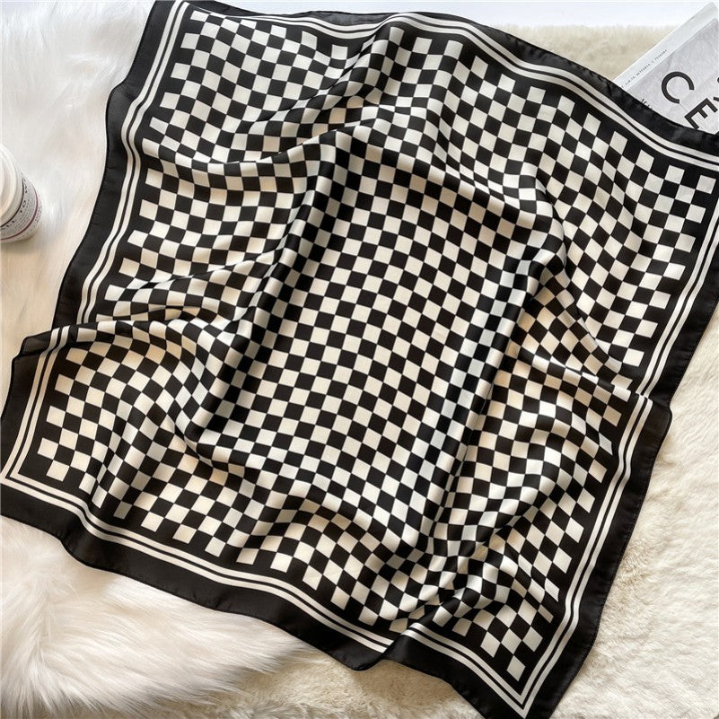 Black Checker Print Scarf - SC004BK