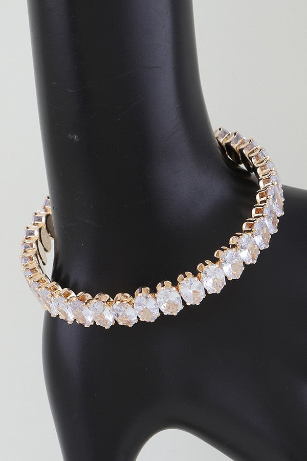 Gold Crystal Oval Chain Cuff Bracelet - B028GO