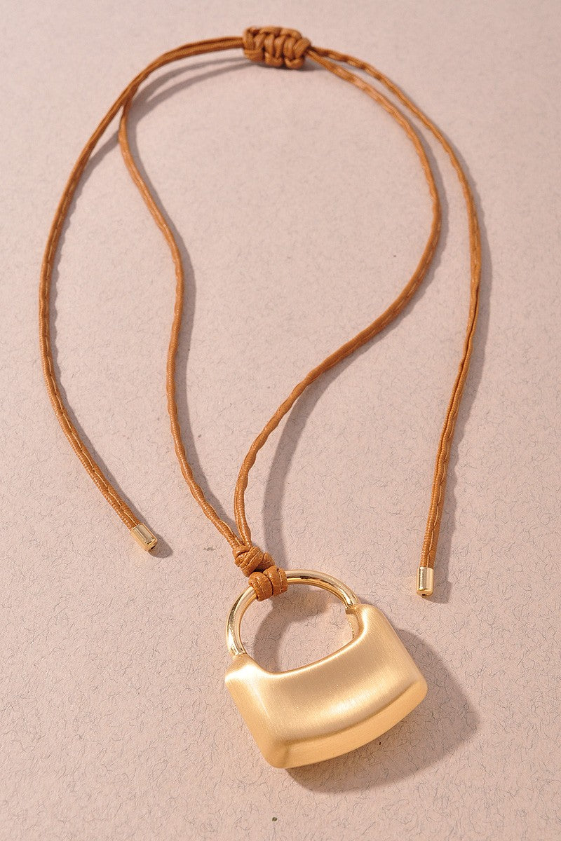 Gold Modern Matte Padlock Necklace - N081GO