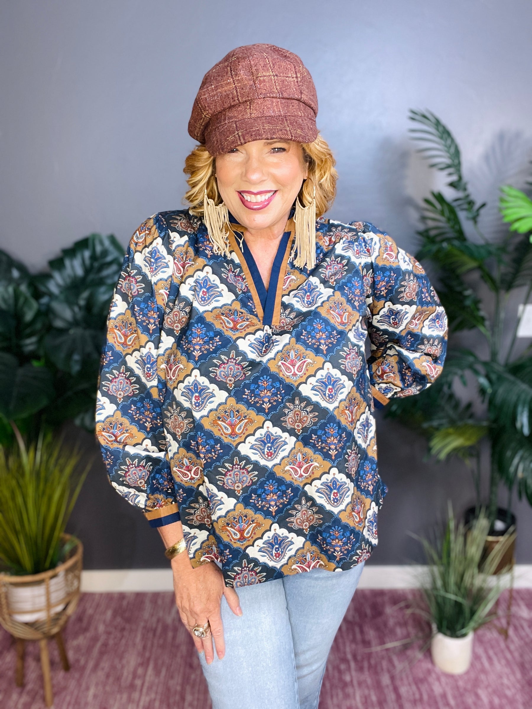 Print Perfection Abstract Ruffle Neck Top