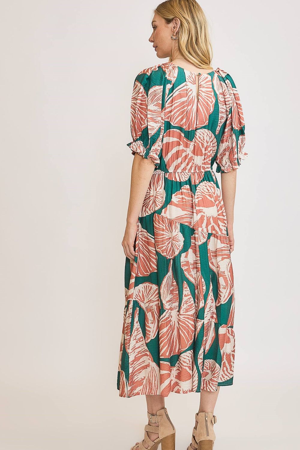 All Things Chic Green/Clay Printed Midi Dress - D5710GN