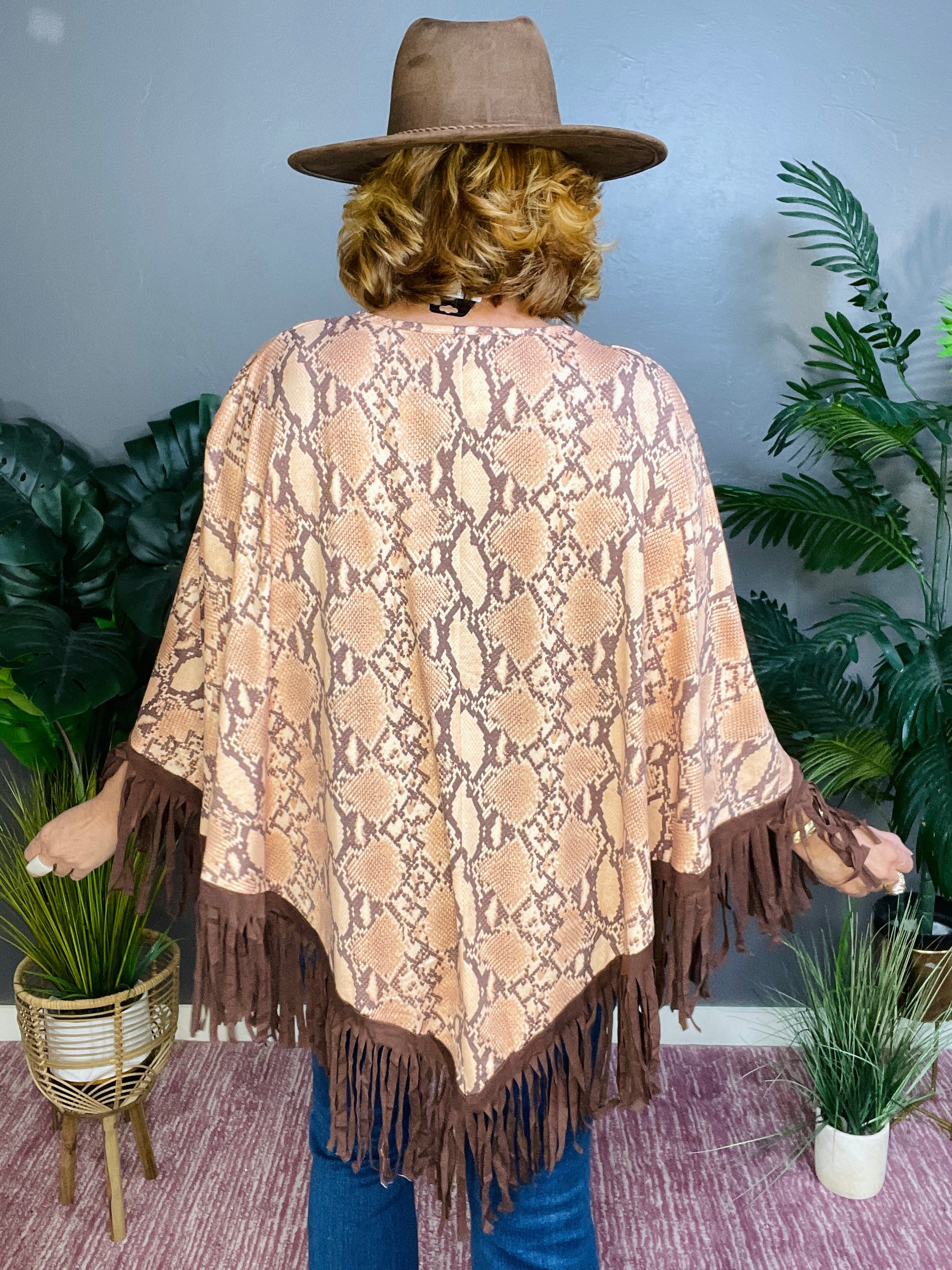 Fringe Worthy Snake Poncho - OT015BR