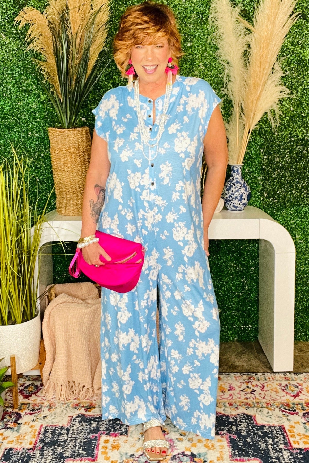 Dream Big Floral Print Wide Leg Jumpsuit