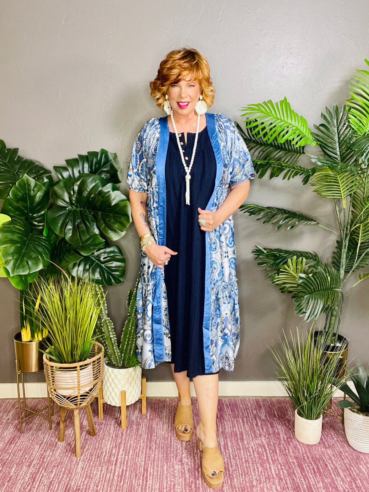 Now And Then Blue Boho Kimono - OT150BL