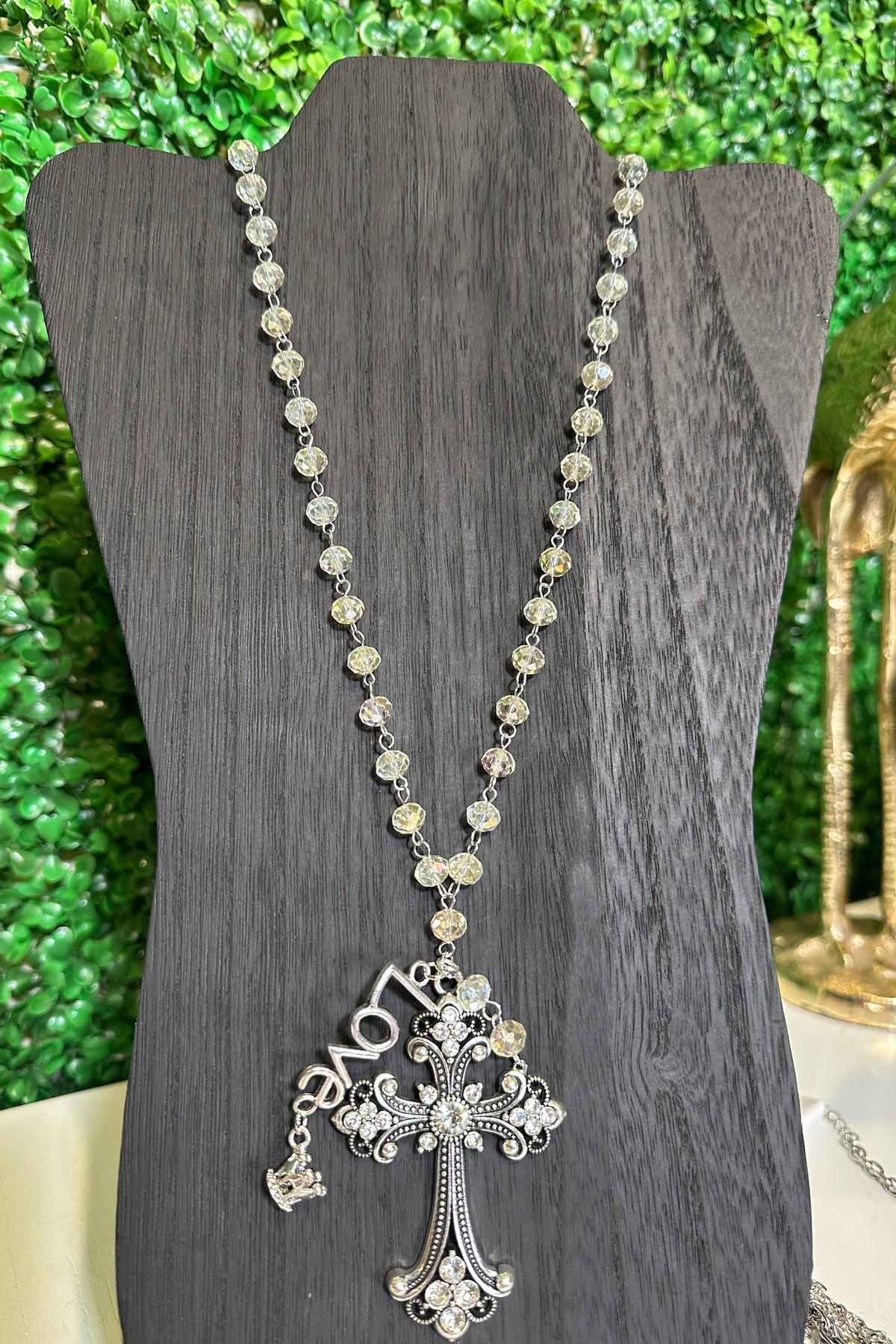 Silver Crystal Cross Charm Necklace - N114CR