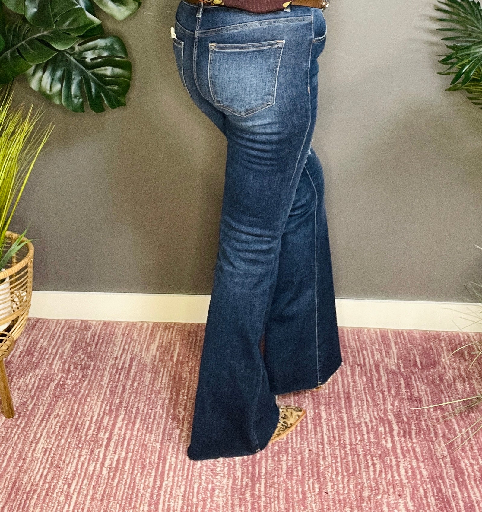 Monroe Distressed Mid Rise Flare Jeans