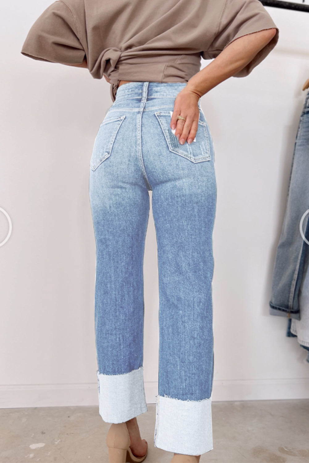 Cara High Waist Light Blue Distressed Straight Leg Jeans