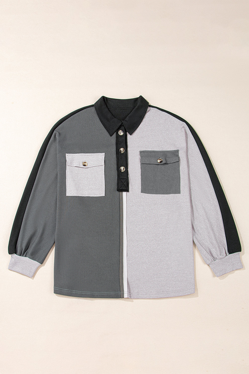 Colorblock Crush Ribbed Collared Oversized Top
