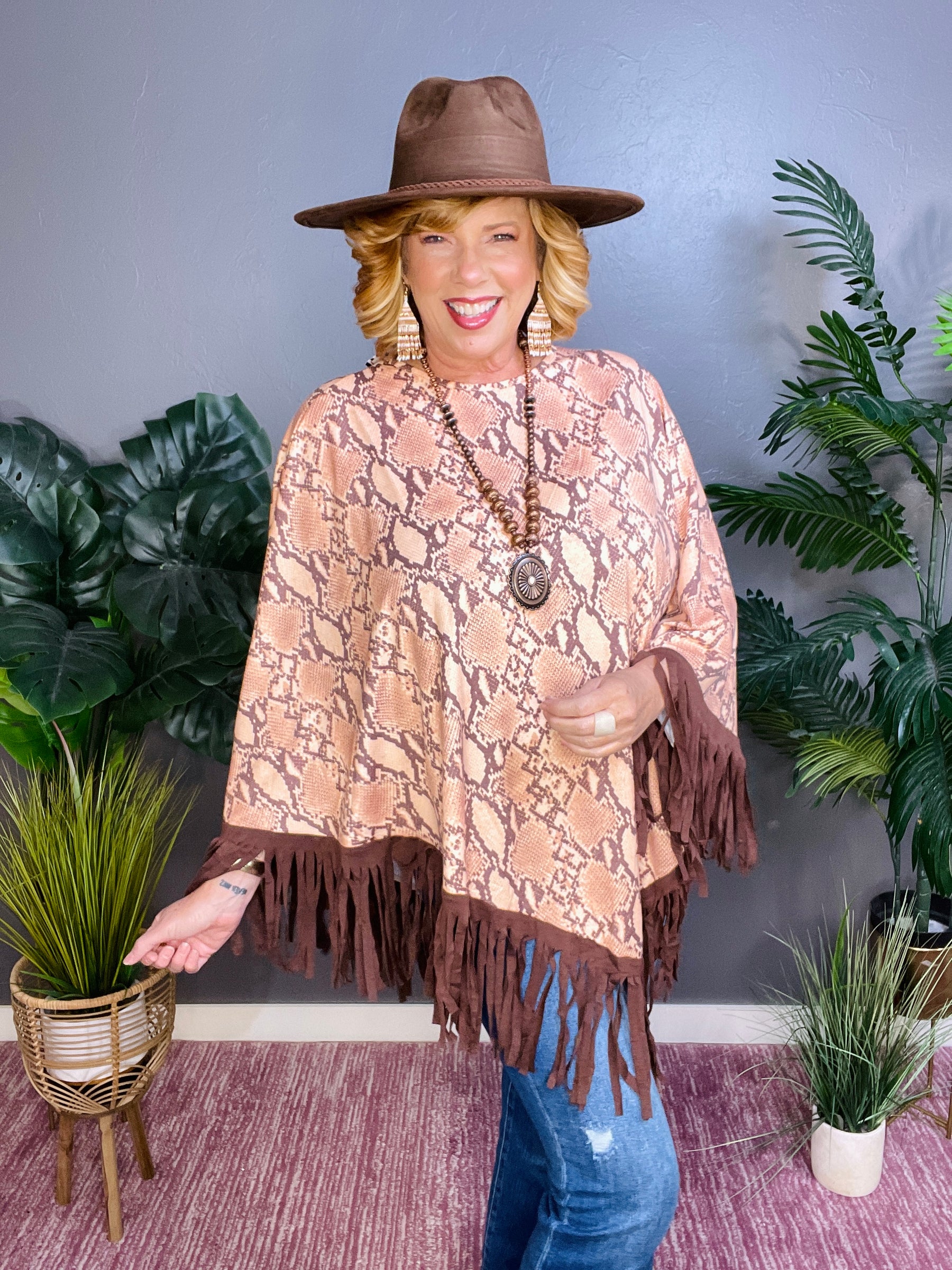 Fringe Worthy Snake Poncho - OT015BR