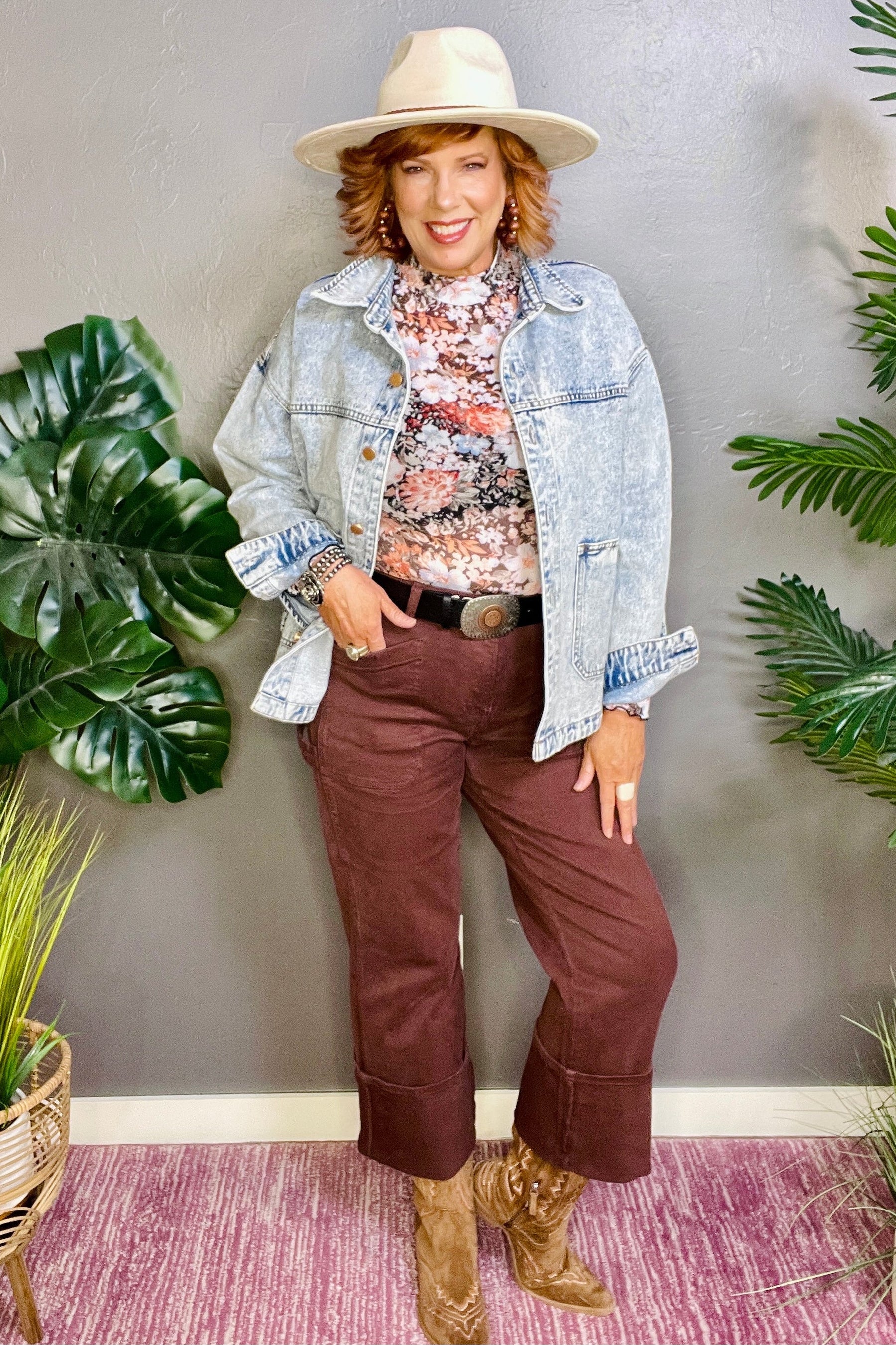 Amber High Rise Wide Straight Cuffed Patch Jeans