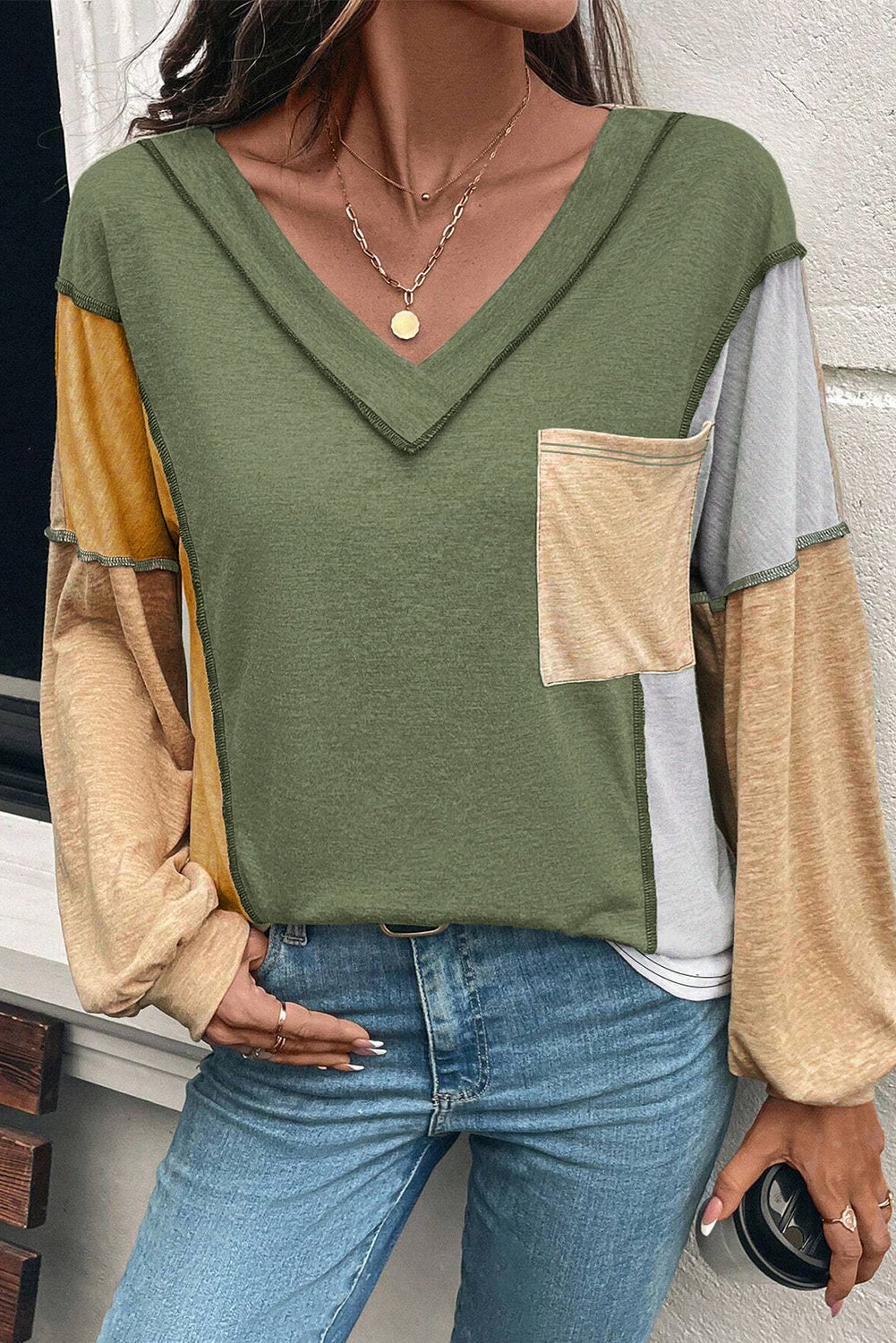 Block Party Colorblock V Neck Top