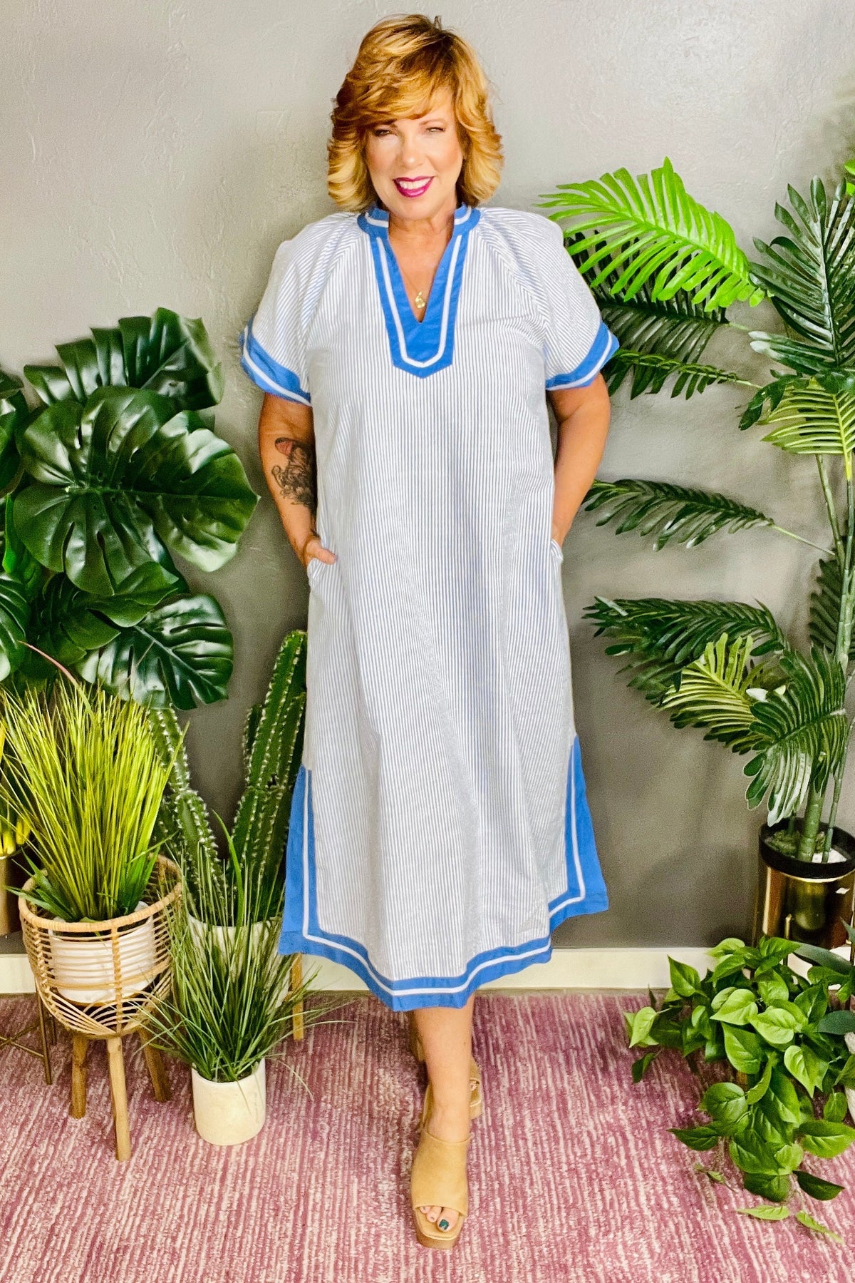 Yacht Club Chic Pinstripe Midi Dress