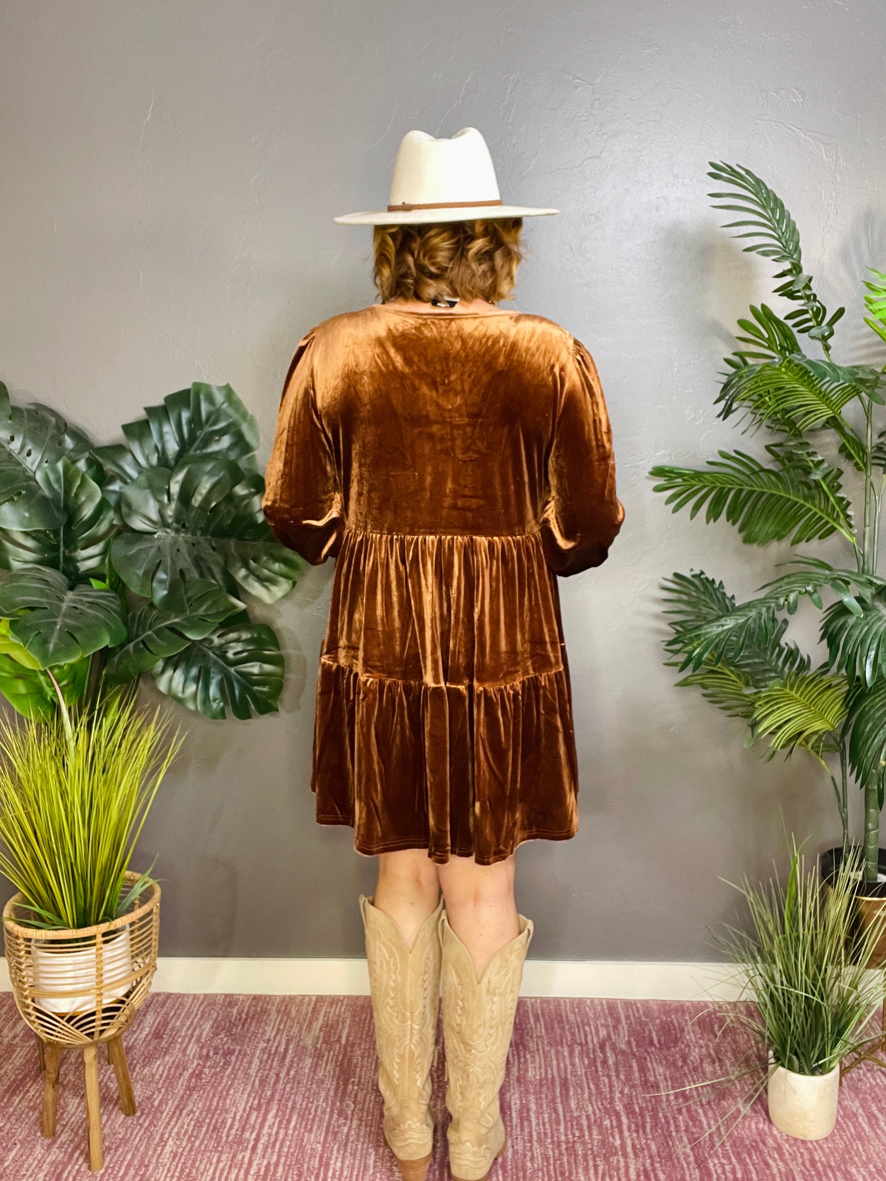 Turn Heads Velvet V Neck Tiered Mini Dress