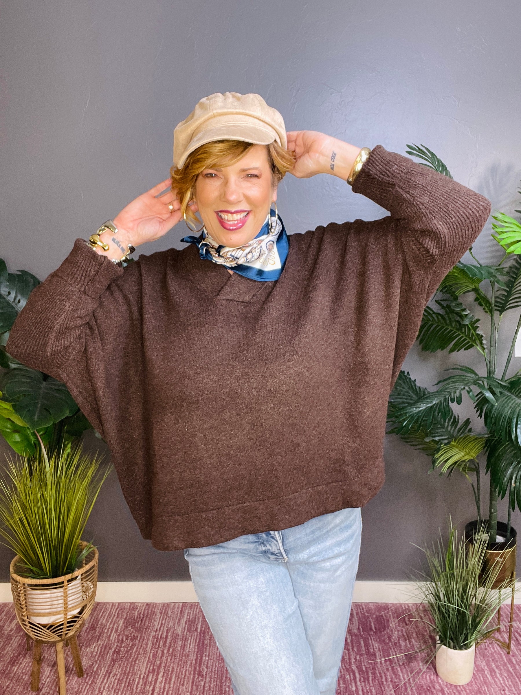 Simply Dreamy Espresso V-Neck Sweater