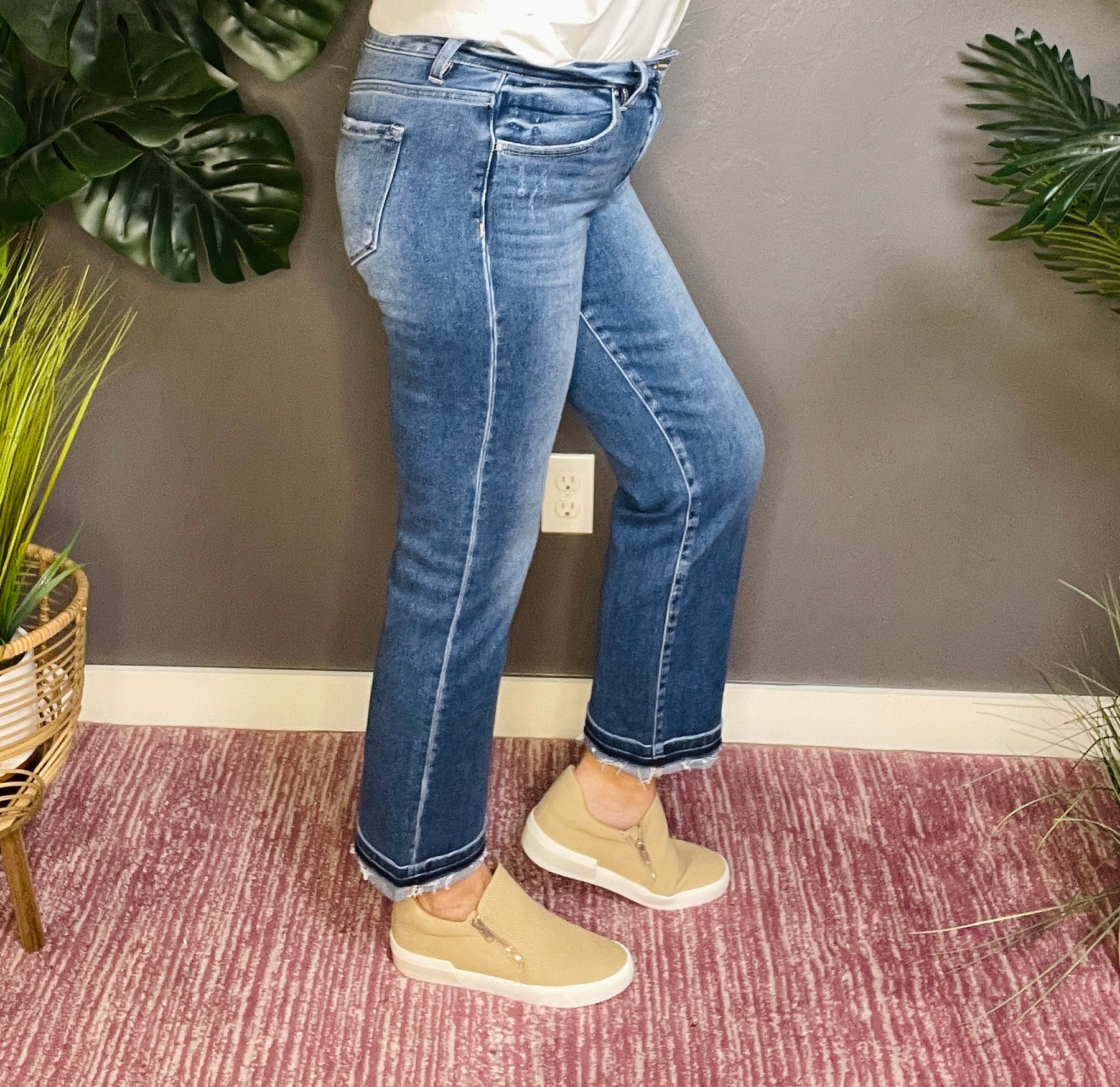Nicole Mid Rise Ankle Straight Cuffed Jeans