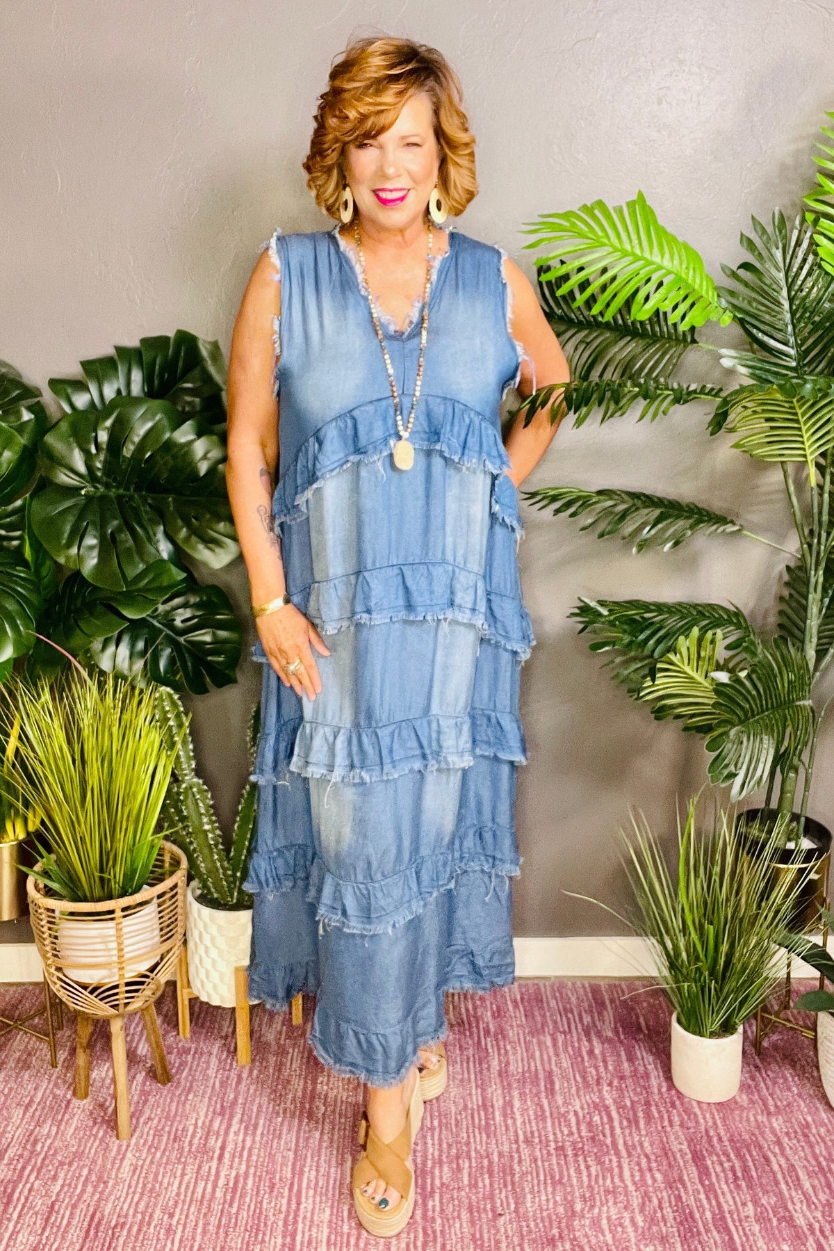 Dress It Up Raw Hem Denim Maxi Dress