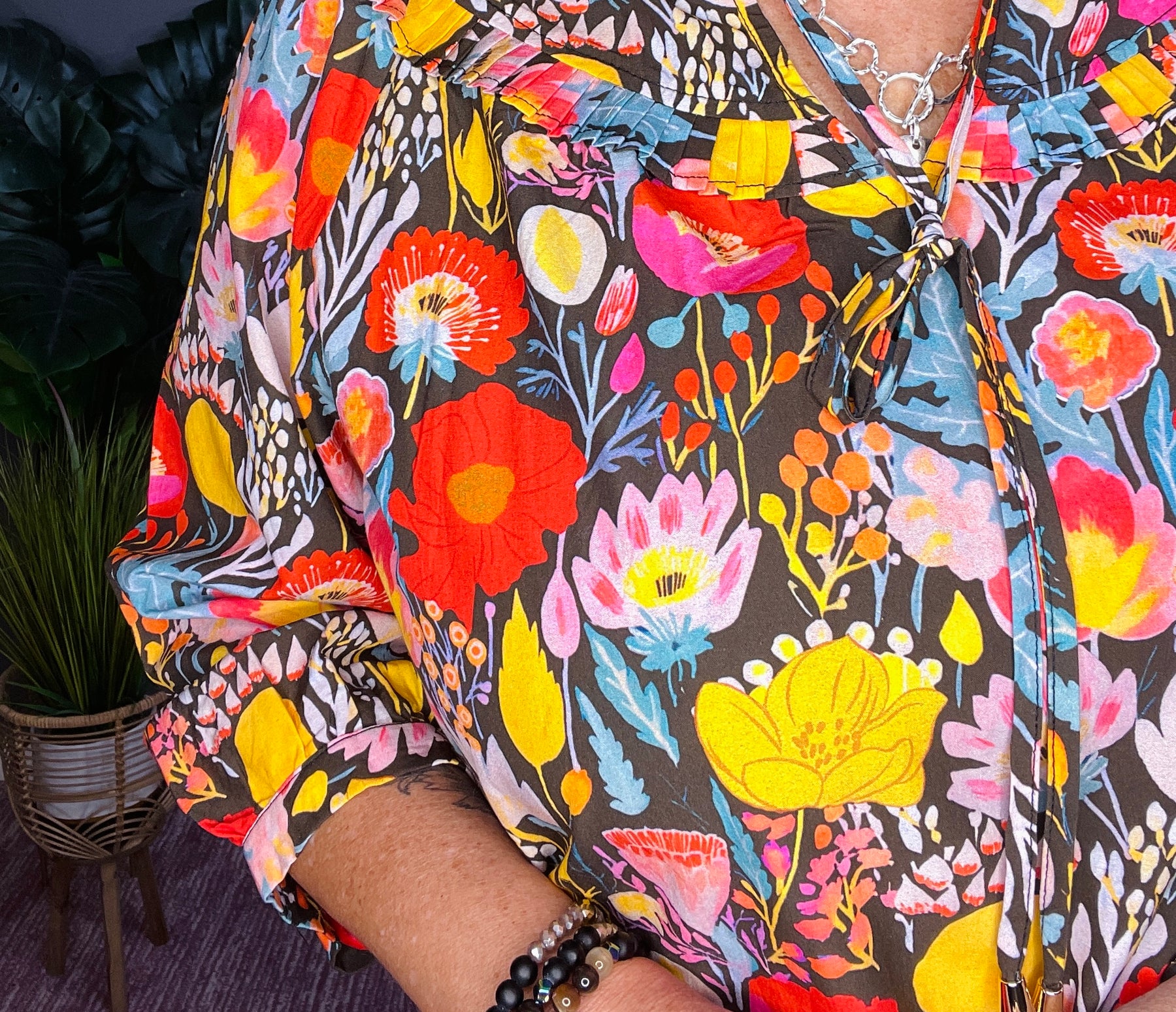 Flirty In Floral 3/4 Puff Sleeve Top