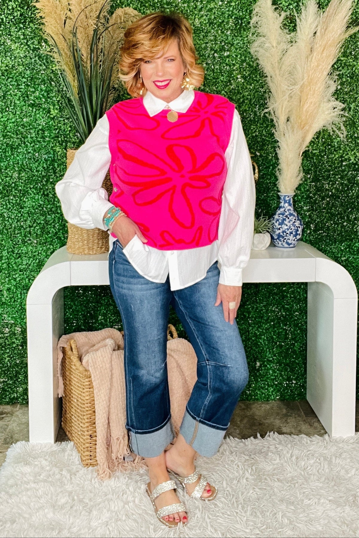 Gigi High Rise Straight Jeans with Distressed Hem