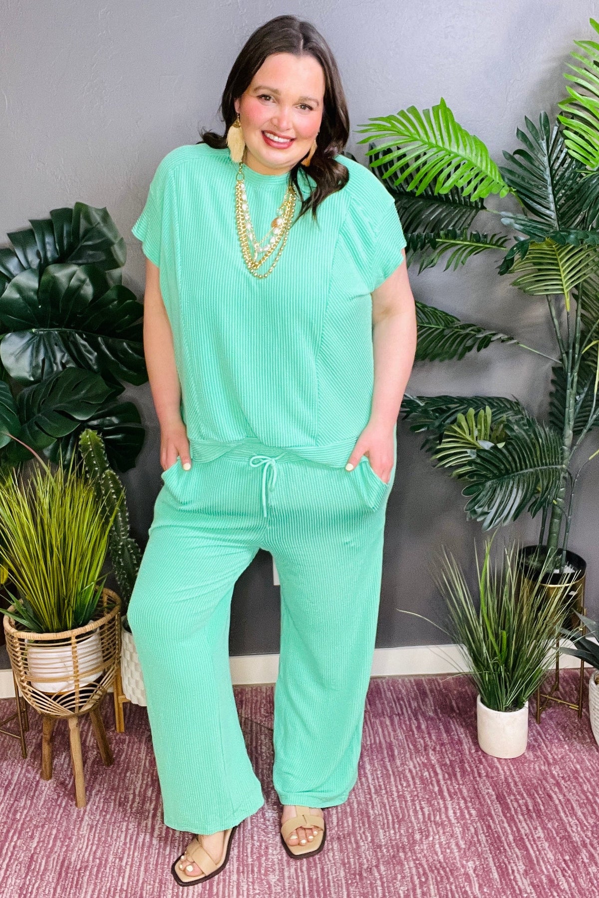 Setting The Scene Green Top And Pant Set