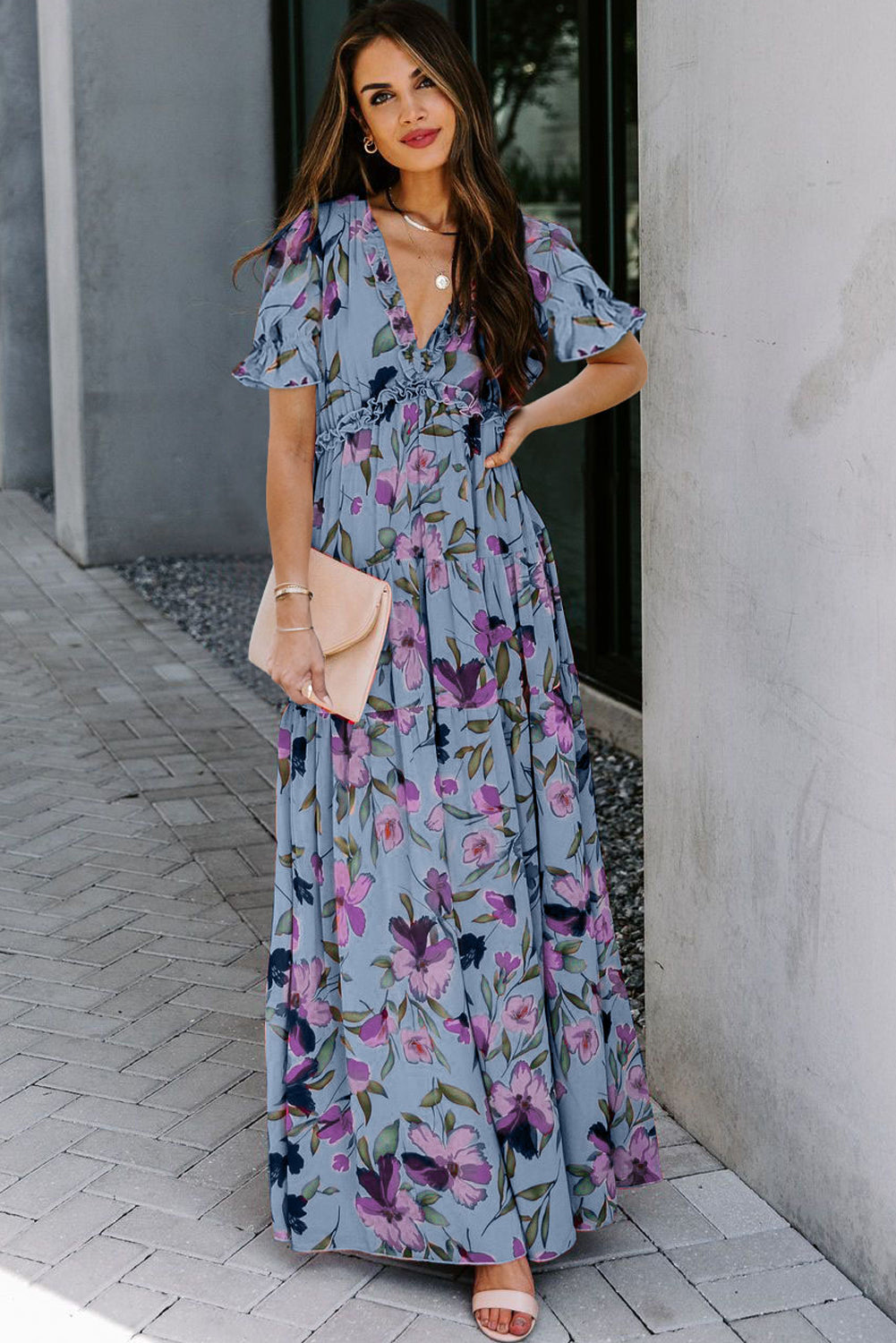 Can't Be Outdone Sky Blue Floral Print Maxi Dress