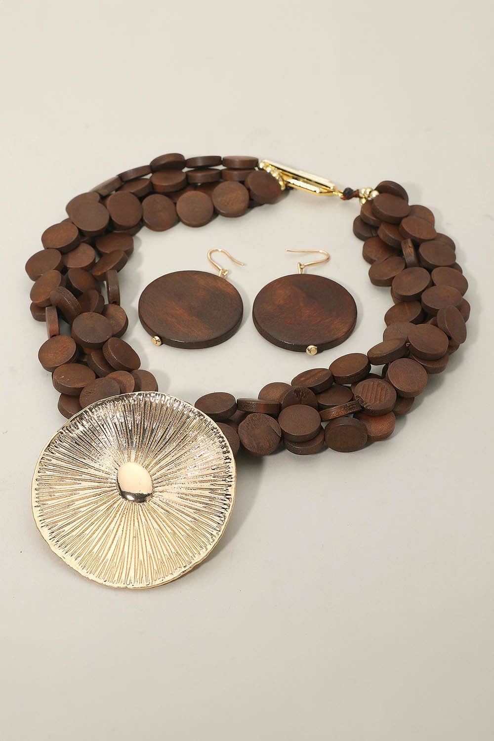 Brown Multi Strand Disk Necklace - N091BR