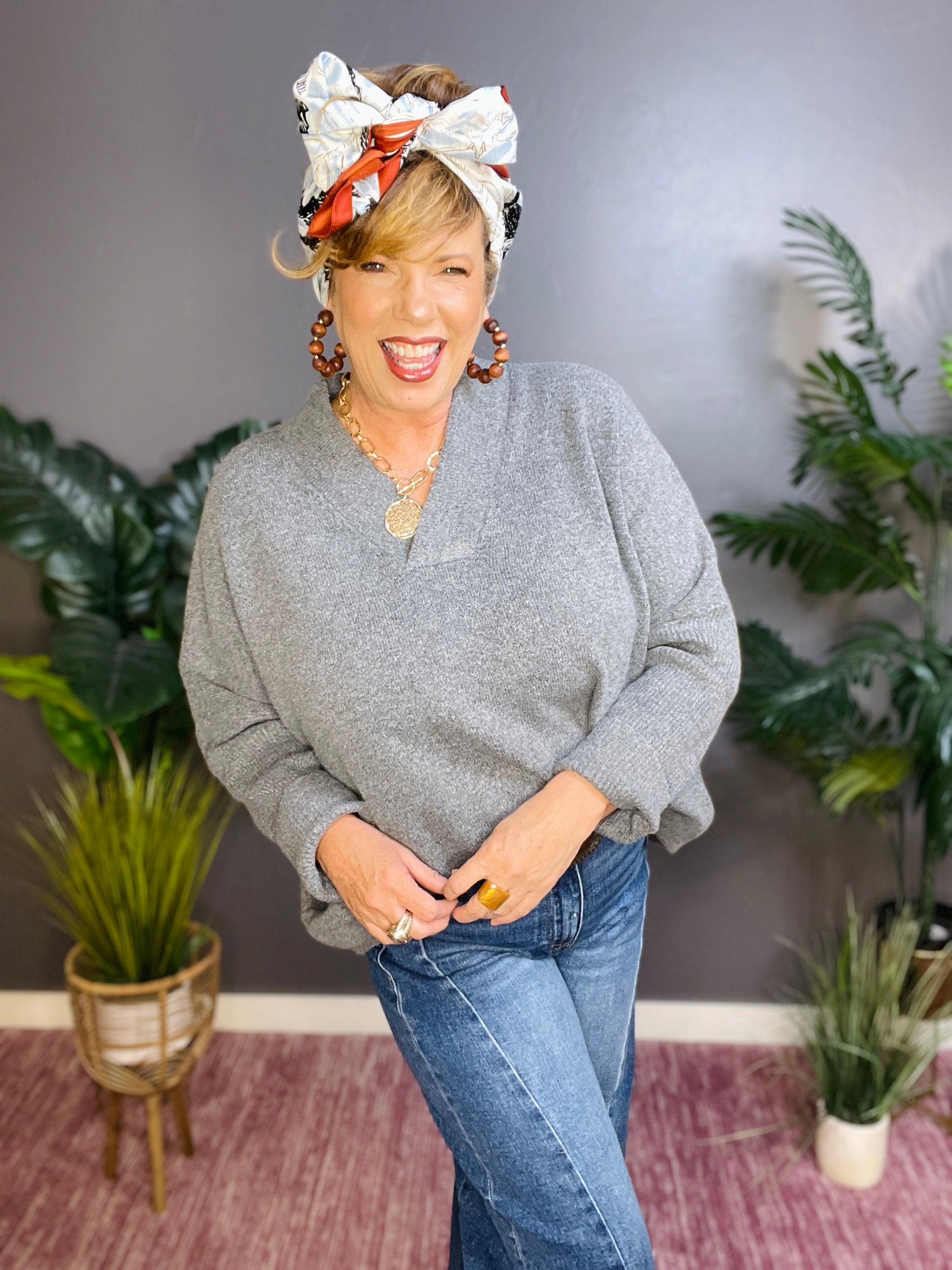 Simply Dreamy Charcoal V-Neck Sweater