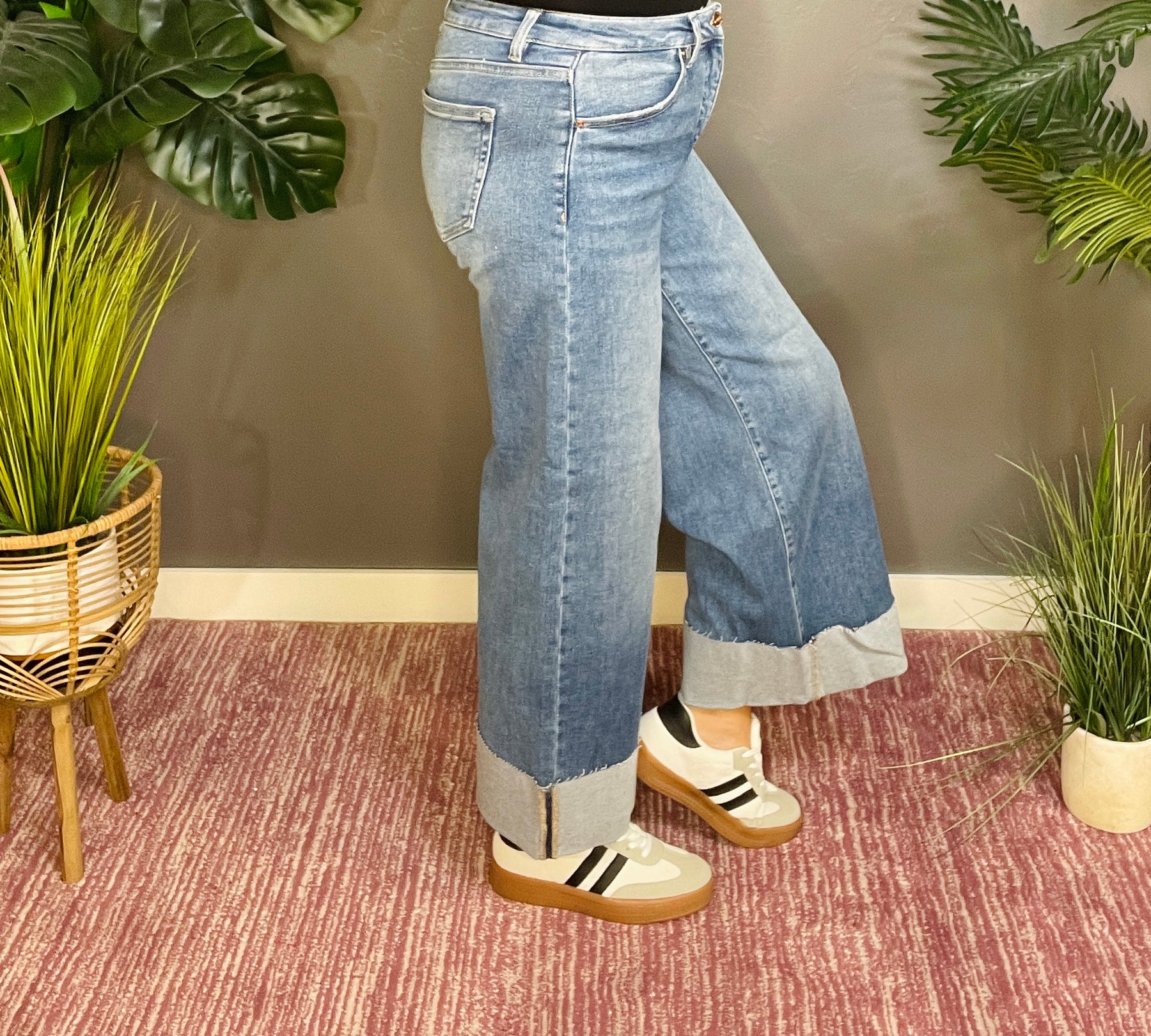 Reagan Full Size Tummy Control High Rise Crop Wide Cuffed Jeans