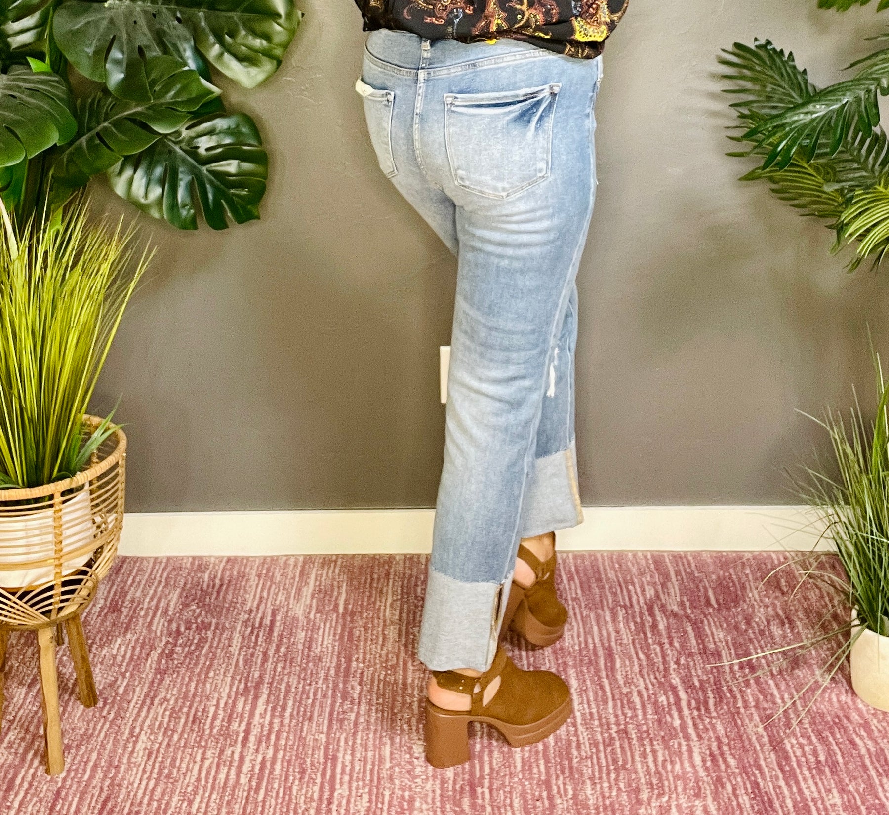 Kinsley Full Size High Rise Ankle Straight Wide Cuffed Jeans